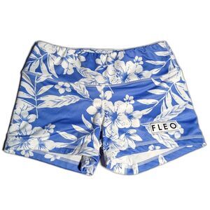 Fleo Blue Floral Hibiscus Shorts Women's S Fitness Yoga Running Volleyball